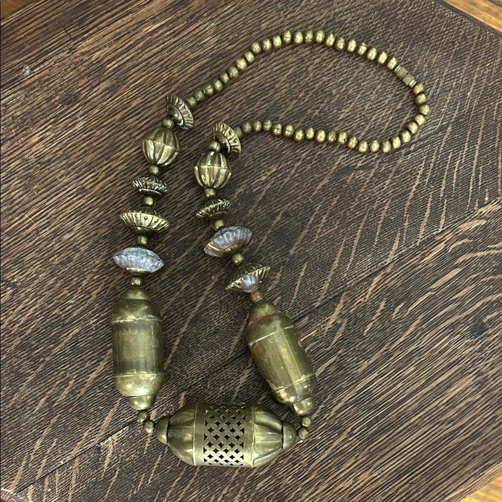 Vintage Brass Beaded Long Bohemian Necklace